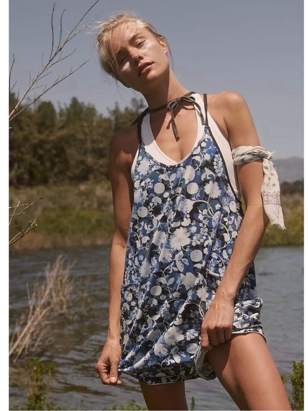 FP Movement | Floral Blue Printed Hot Shot Romper Size Large